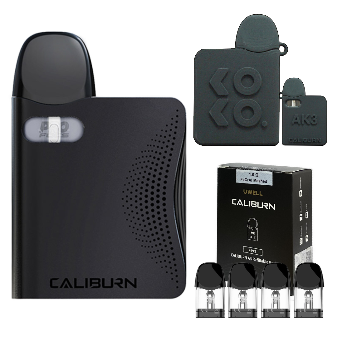 Uwell Caliburn AK3 Pod Kit + 交換用カートリッジ1箱 +　シリコンケース:Black:-