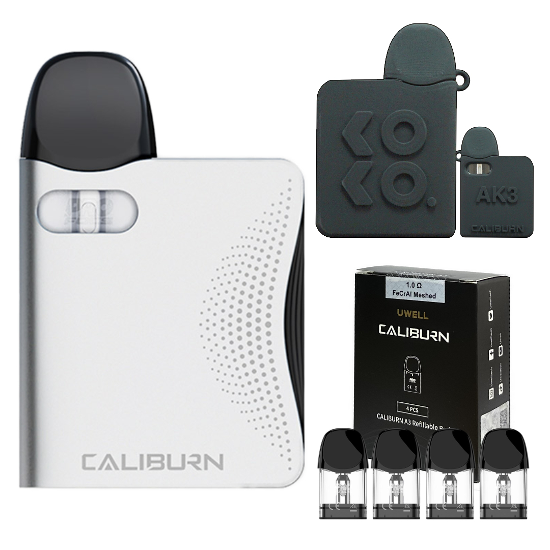 Uwell Caliburn AK3 Pod Kit + 交換用カートリッジ1箱 +　シリコンケース:Silver:-